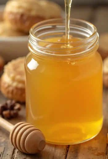 Сироп агави в маленькій пляшечці, поруч дерев'яна ложка, чистий фон