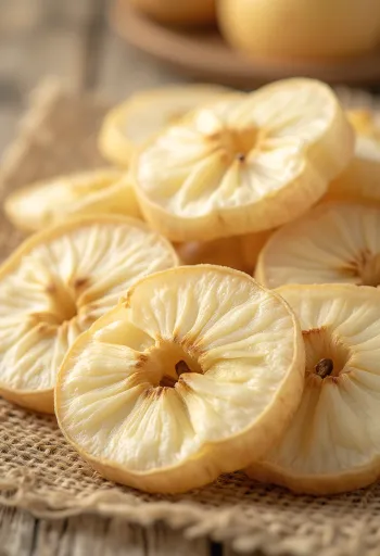 Скибочки сушених яблук у мисці, зі свіжим яблуком, корицею та медом