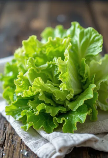 Свіжий салат Батавія, з кучерявим зеленим листям та червоними відтінками на обробній дошці