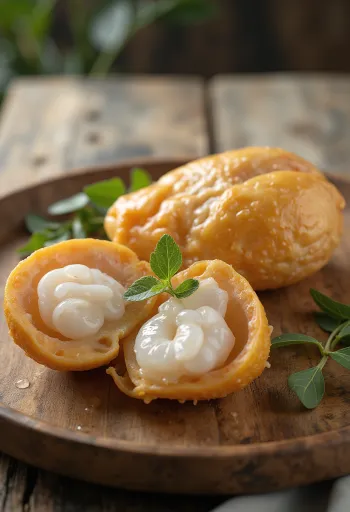 Часточки фрукта лангсат на кухонній дошці