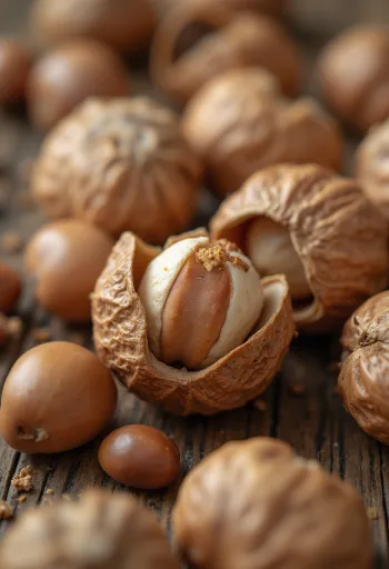 Очищений фундук цілий та розрізаний у мисці та розсипом