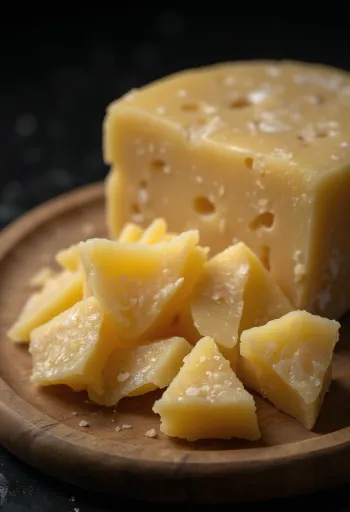 Нарізаний та натертий сир пармезан на дерев'яній дошці