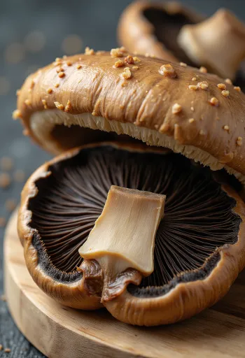 Свіжі гриби портобелло на обробній дошці, підготовлені до гриля з оливковою олією та розмарином