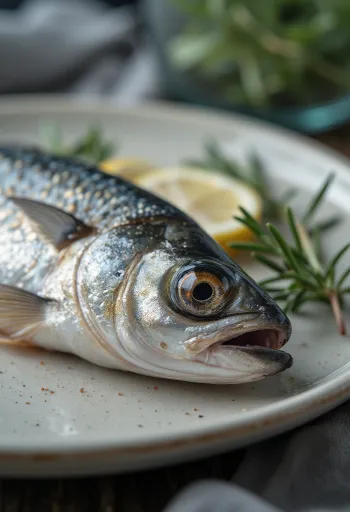 Свіжі сардини з лимоном, сіллю та петрушкою на дерев'яній дошці