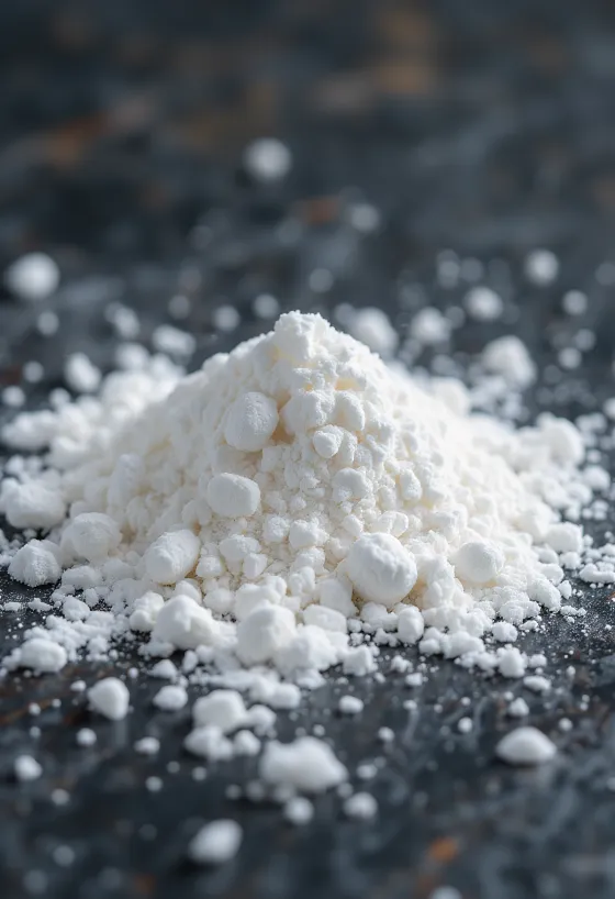 Білий порошок харчової соди в маленькій мисці, поруч дерев'яна ложка