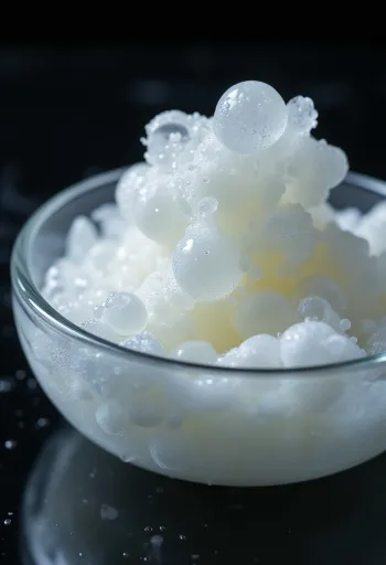 Сирий яєчний білок у скляній мисці на дерев'яній поверхні без жовтка