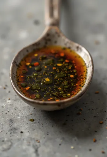 Гарбузова олія в темній пляшці та мисочці на світлому фоні