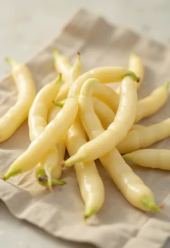 Свіжа жовта спаржева квасоля, частково нарізана на обробній дошці
