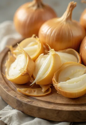 Ціла та нарізана ріпчаста цибуля на рустикальній поверхні