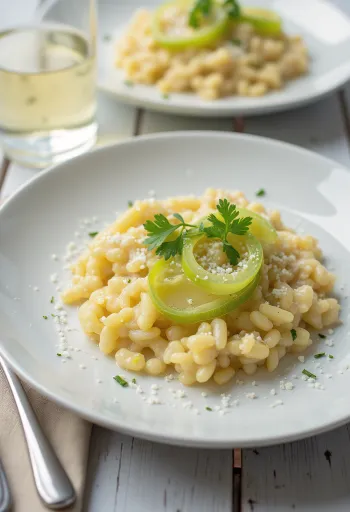 Пребіотичне різото з цибулею-порей, подане зі свіжою петрушкою