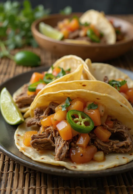 Тако з яловичиною та соусом із гуави на тарілці