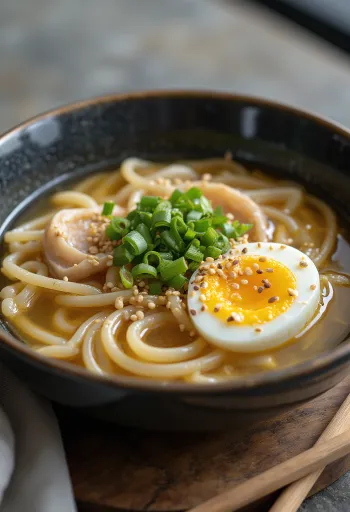 Egg Drop Ramen подається з яєчними пластівцями та вареним яйцем