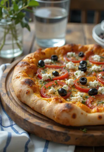 Pizza Greca з сиром фета, чорними оливками та свіжими помідорами