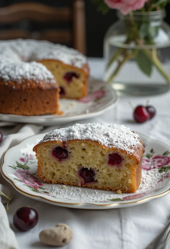 Маково-вишневий торт, нарізаний шматочками