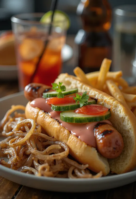 Апетитний хот-дог з великою кількістю овочів