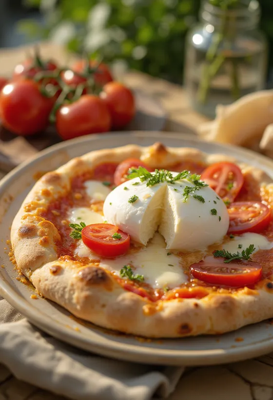Pizza alla Burrata з кремовим сиром буррата та свіжим базиліком