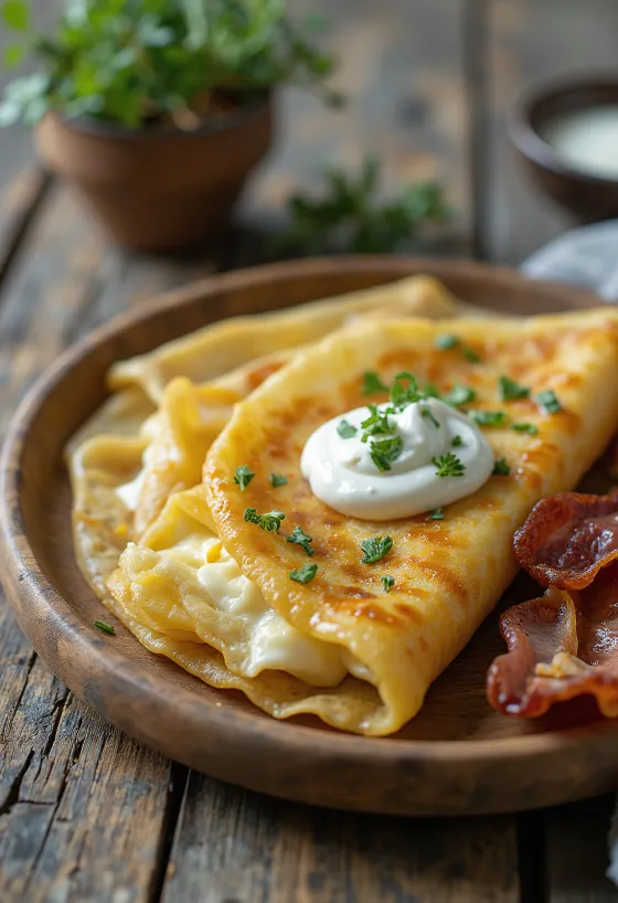 Свіжоспечені солоні млинці з бринзою