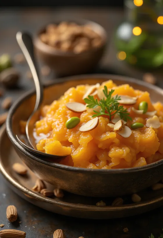 Гаджар ка халва, свіжоподана, з кардамоном та мигдалем