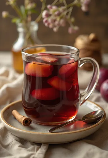 Гарячий сливовий чай, поданий у склянці