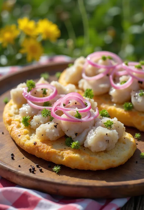 Сендвіч Тунбрьод із сюрстремінгом, з хрустким хлібом та свіжими овочами