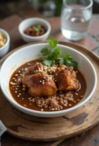 Mole estofado подається з курячим м'ясом, сметаною та мигдалем