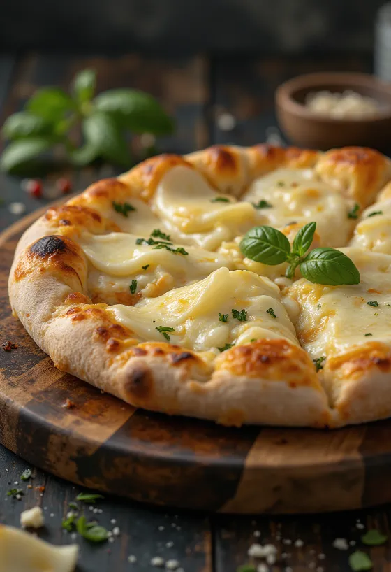 Піца ai Formaggi подана з різними сирами та свіжим базиліком
