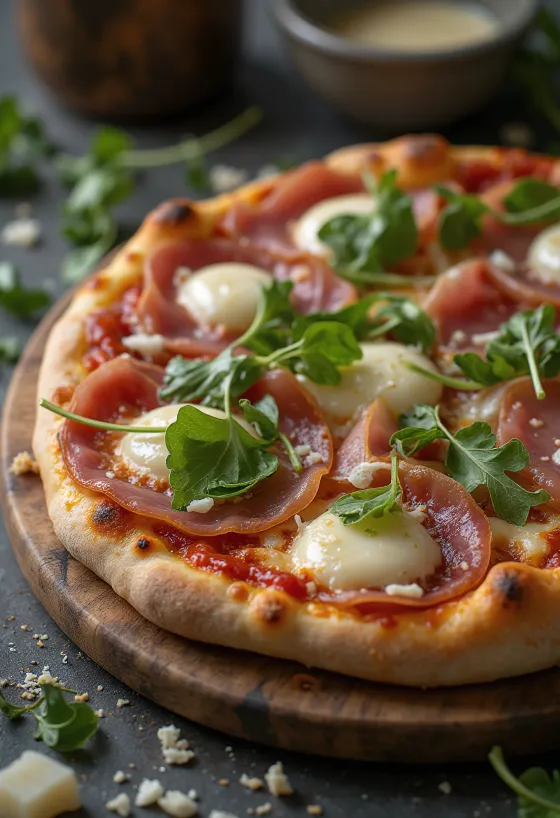 Піца al Prosciutto Crudo подана з пармською шинкою та руколою