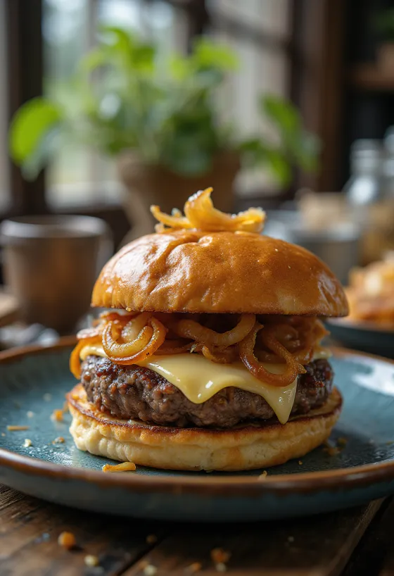 Гамбургер з сиром Проволоне, соковитою котлетою та розплавленим сиром проволоне
