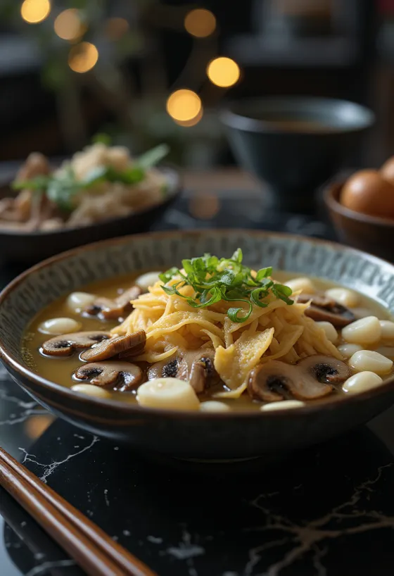 Суджебі зі смаженими грибами, прикрашене свіжим коріандром