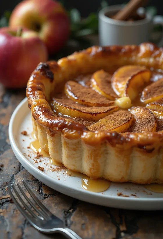 Тарт Татен з корицею, карамелізовані яблука та золотисто-коричневе тісто