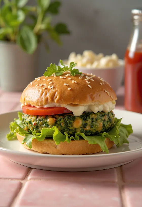 Шпинатний бургер зі свіжими овочами