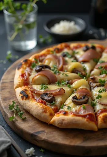 Веганська піца "Капрічоза" на дерев'яній підставці