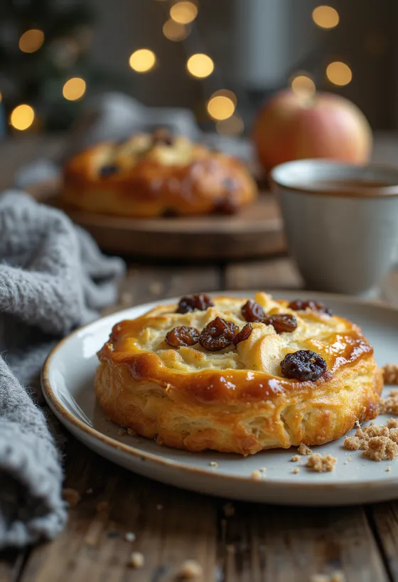 Золотистий веганський еклс-кейк зі свіжими фруктами та корицею