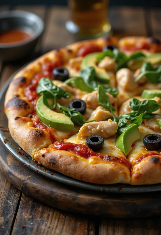 California Pizza зі свіжим авокадо, курячою грудкою та шпинатом