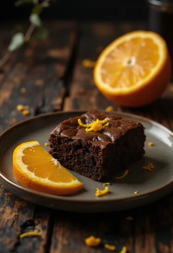 Апельсиновий брауні на тарілці