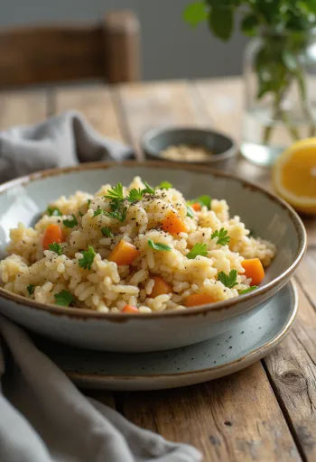 Пребіотичний рис з овочами, поданий з кольоровими овочами та коричневим рисом