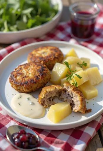 Kjøttkaker з коричневою селерою, м'ясні кульки, подані з овочами