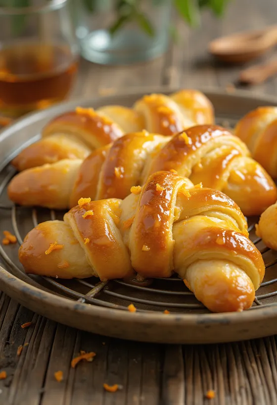 Куксістер з апельсиновою глазур'ю, свіжоспечене тісто, покрите апельсиновим сиропом