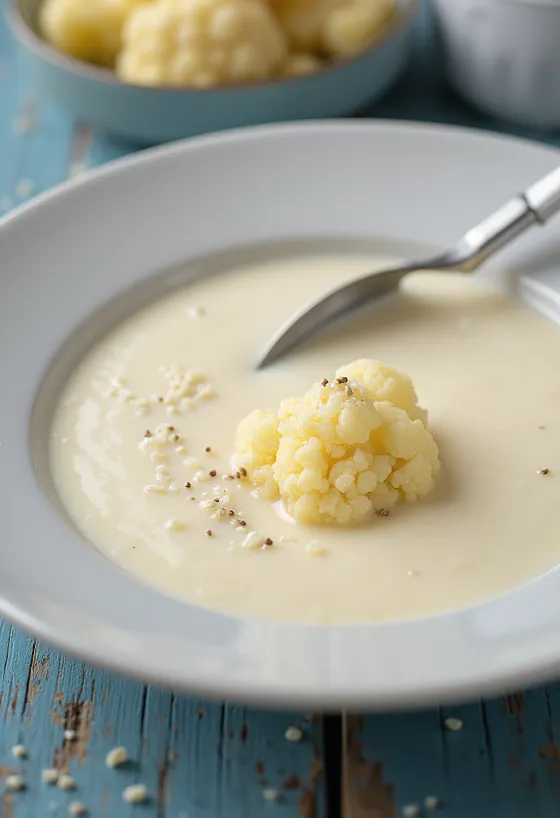 Вершковий крем-суп з цвітної капусти в тарілці