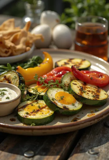 Барвистий вибір овочів гриль, посипаних свіжими спеціями.