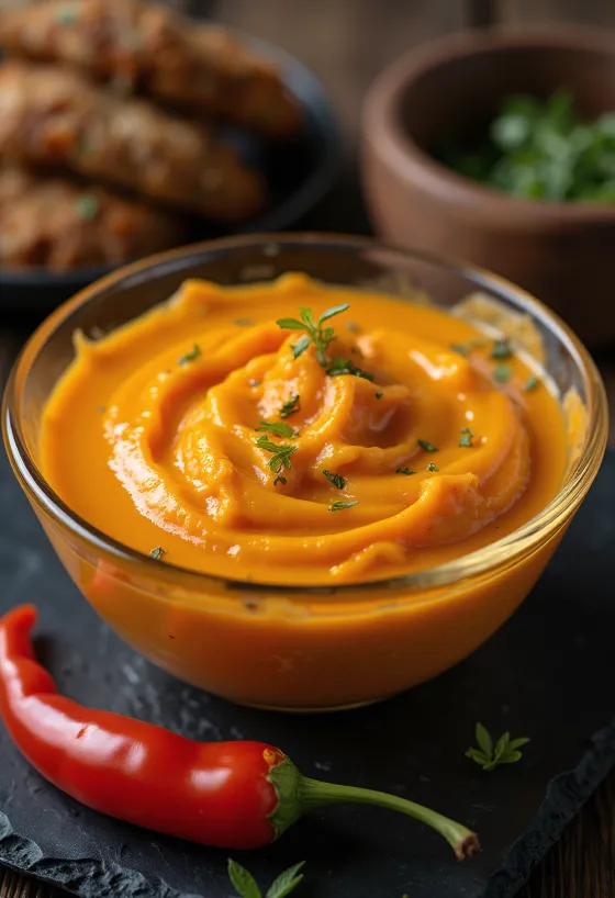 Вершковий соус з паприкою поданий на стіл