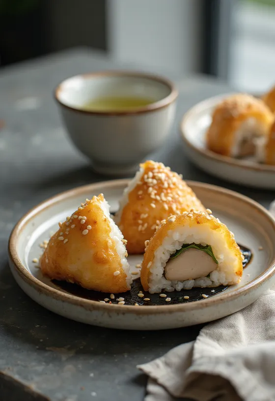 Оніґірі зі смаженою куркою, кунжутом і водоростями