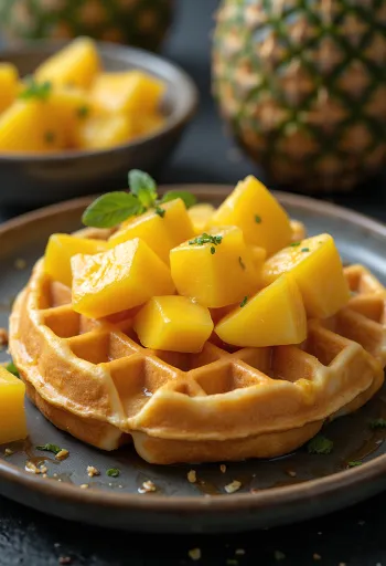 Тропічні фруктові вафлі зі свіжим манго та ананасом