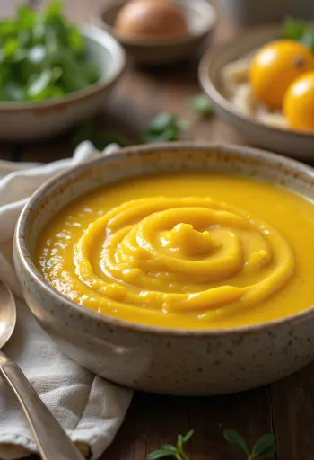 Жовтий фруктовий соус карі поруч зі шматочками ананаса