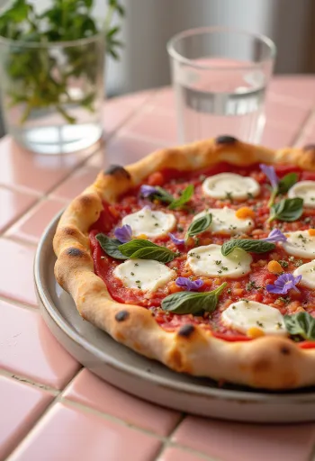Pizza ai fiori di basilico зі свіжим базиліком та квітами базиліку