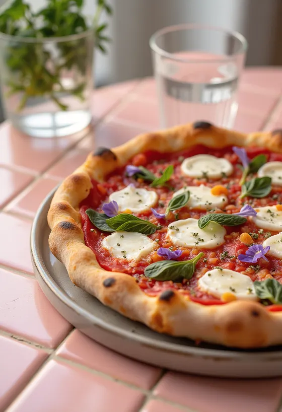 Pizza ai fiori di basilico зі свіжим базиліком та квітами базиліку