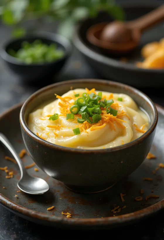 Чаванмуші з апельсиновою цедрою, посипане кунжутом і свіжою зеленою цибулею