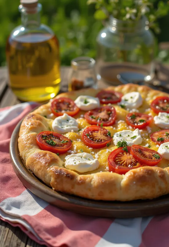 Фокача з помідорами гриль та рікоттою, подача