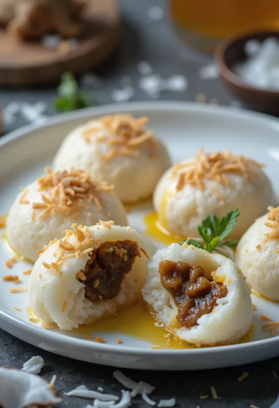 Ідлі з солодкою начинкою, кокосовою та цукровою начинкою