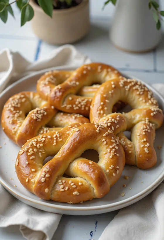 Крендель з розмарином, поданий на тарілці